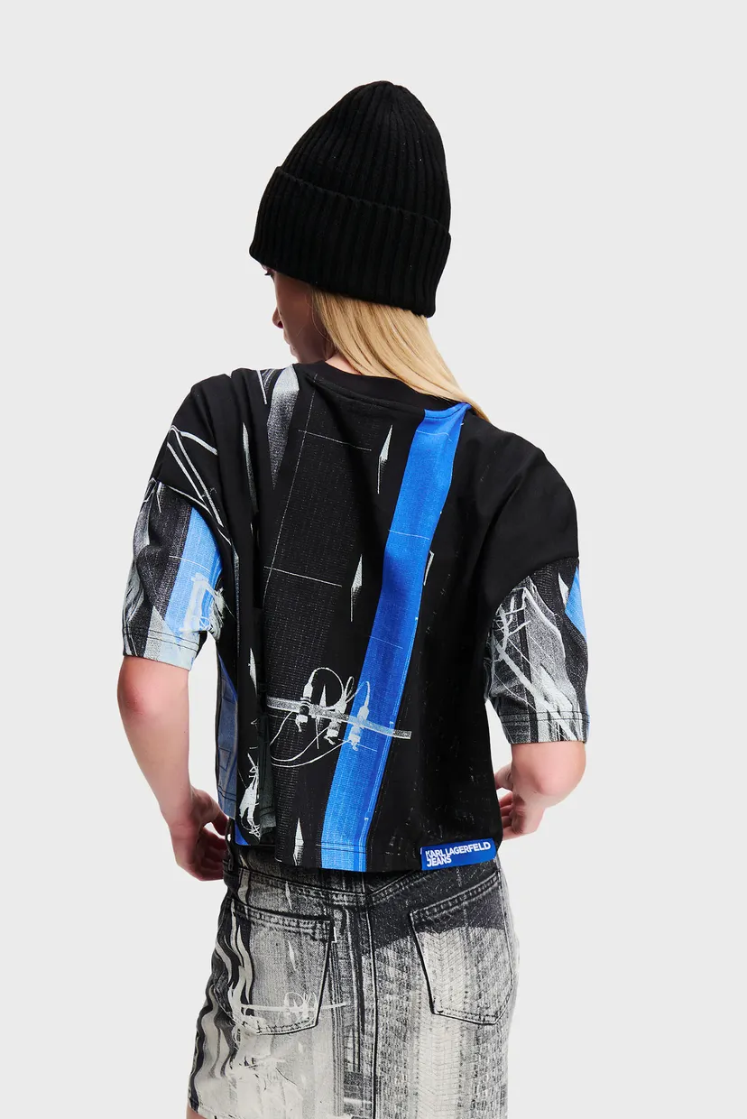 Жіноча чорна футболка klj oversized cropped 3