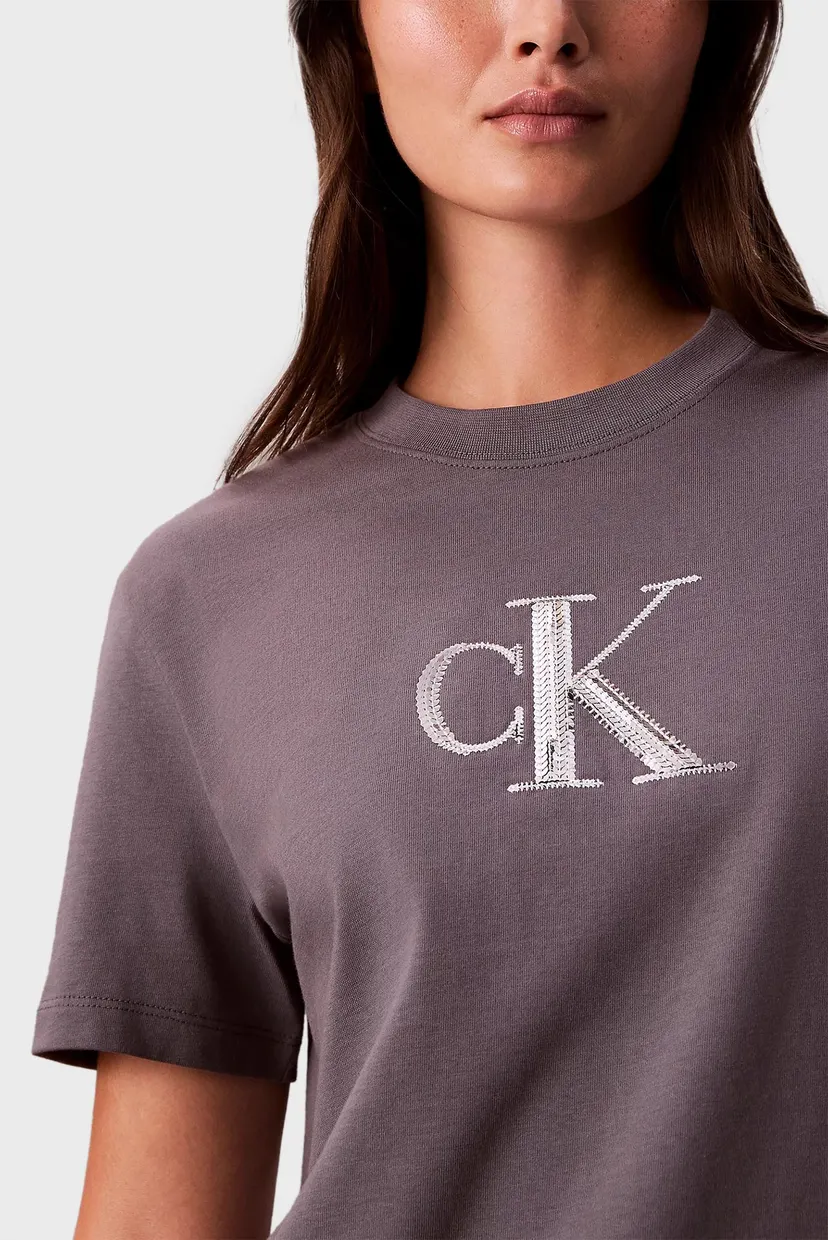 Жіноча сіра футболка SS SEQUIN CK GRAPHIC TEE 4