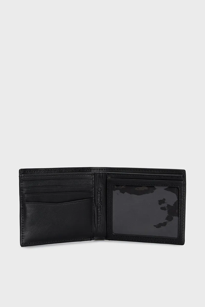 Мужской черный кожаный кошелек LOGO PRINT BIFOLD ID 5