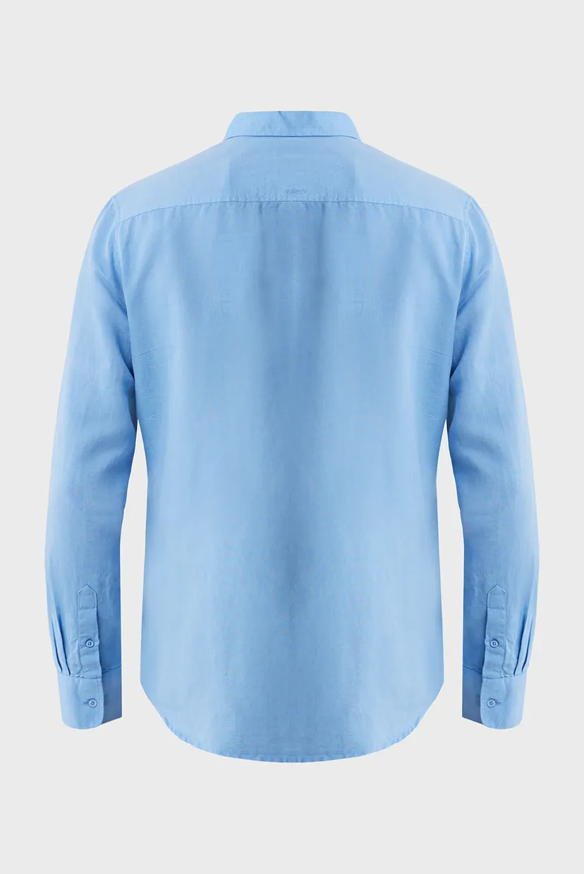 Мужская голубая льняная рубашка CALEB Basic linen shirt 6