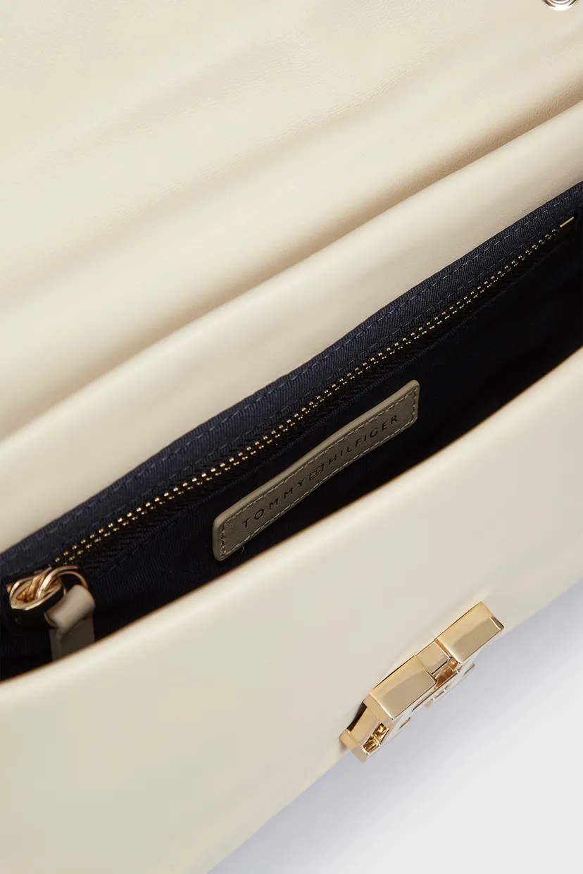 Жіноча біла шкіряна сумка PUSHLOCK LEATHER SHOULDER BAG 5