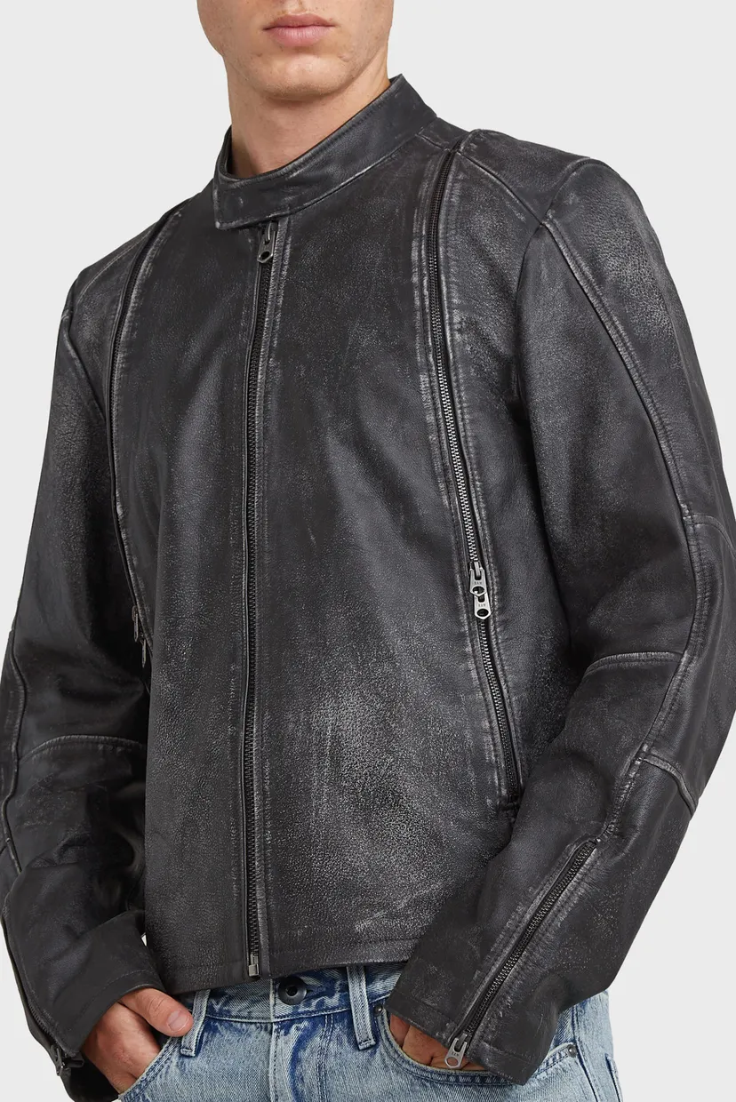 Мужская темно-серая кожаная куртка Leather Blouson 4