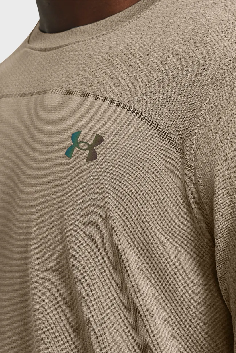 Чоловіча бежева футболка UA Rush Seamless Wordmark SS 3