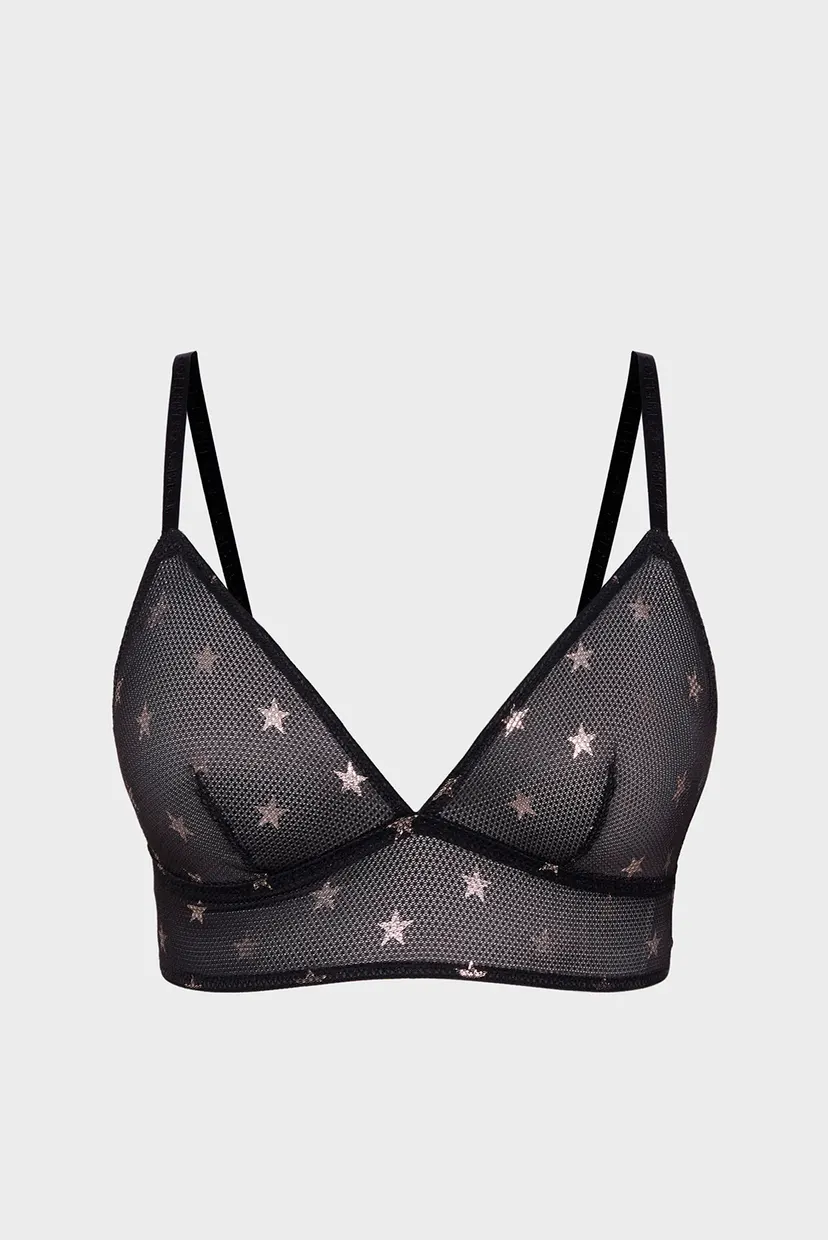 Женский черный бюстгальтер с узором LONGLINE TRIANGLE (EXT. SIZE) 5