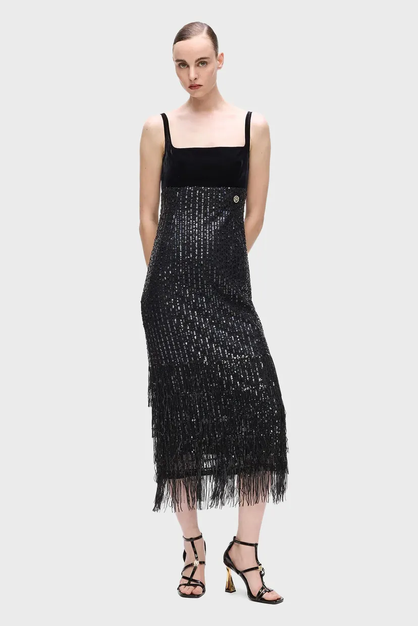 Жіноча чорна сукня sequins fringe 4
