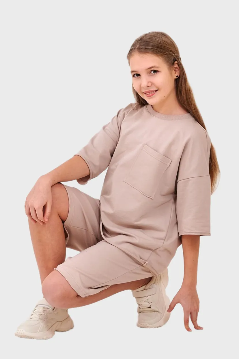 Дитячий бежевий комплект одягу (футболка, шорти) 3