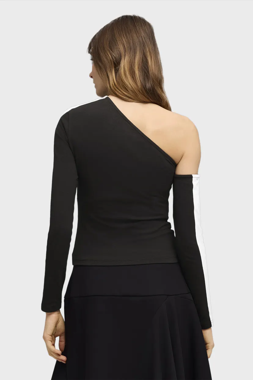 Жіночий чорний лонгслів T7 Asymmetric Top Women 3