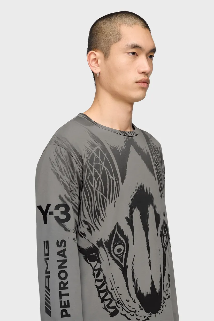 Сірий лонгслів з візерунком Y-3 MERCEDES WOLF GRAPHIC (унісекс) 5