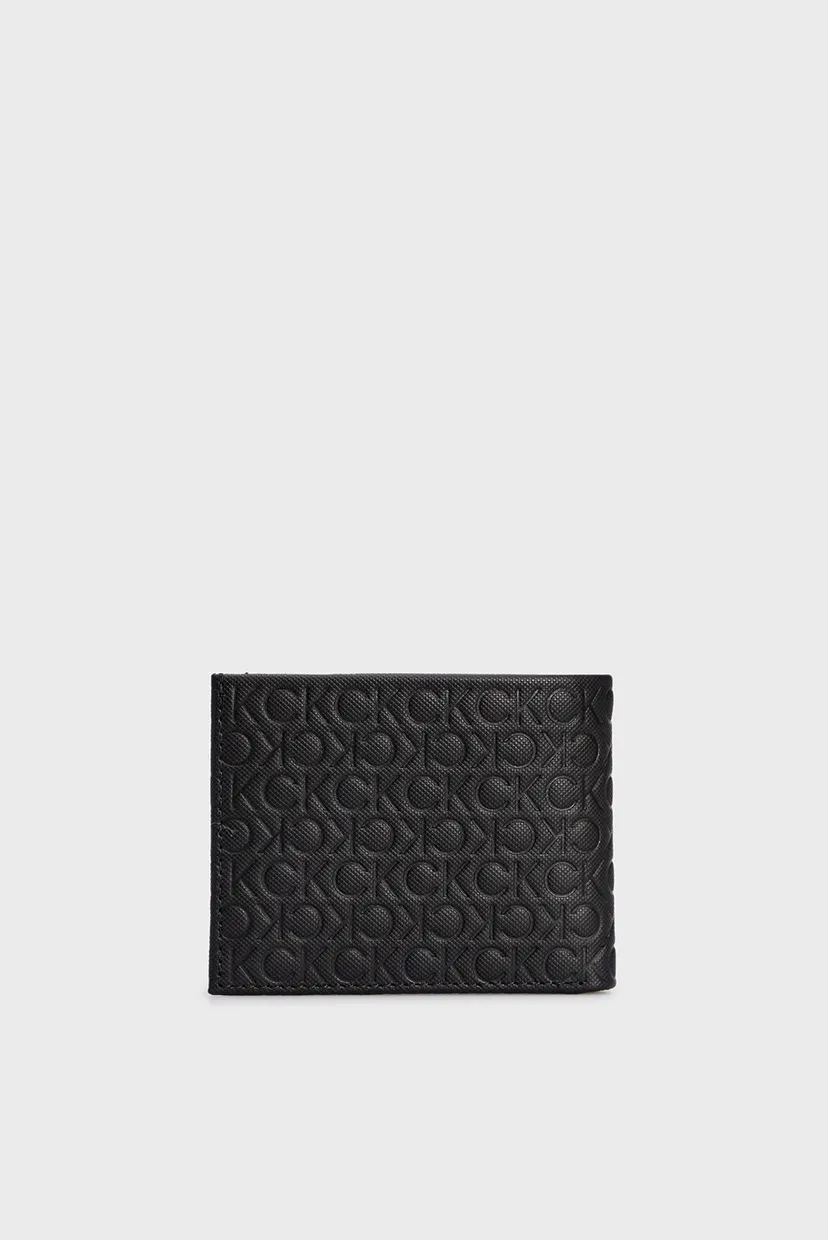 Чоловічий чорний шкіряний гаманець з візерунком CK MUST MONO BIFOLD 6CC W BILL 4
