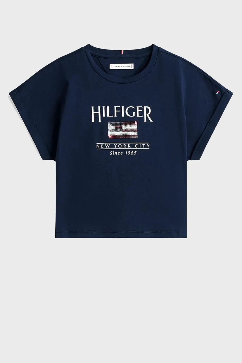 Детская темно-синяя футболка HILFIGER SEQUINS FLAG 5