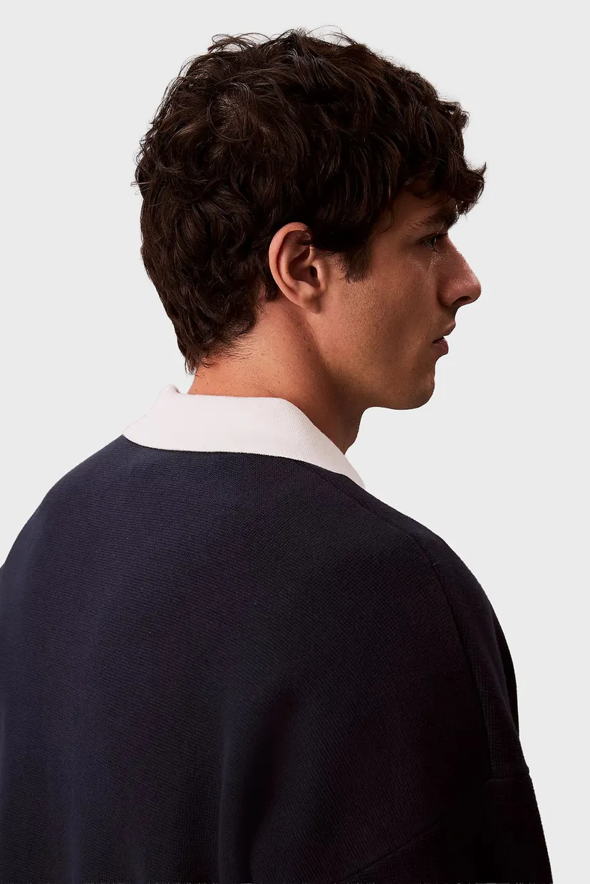 Чоловіче темно-синє поло SOLID OVERSIZED JOHNNY COLLAR 5
