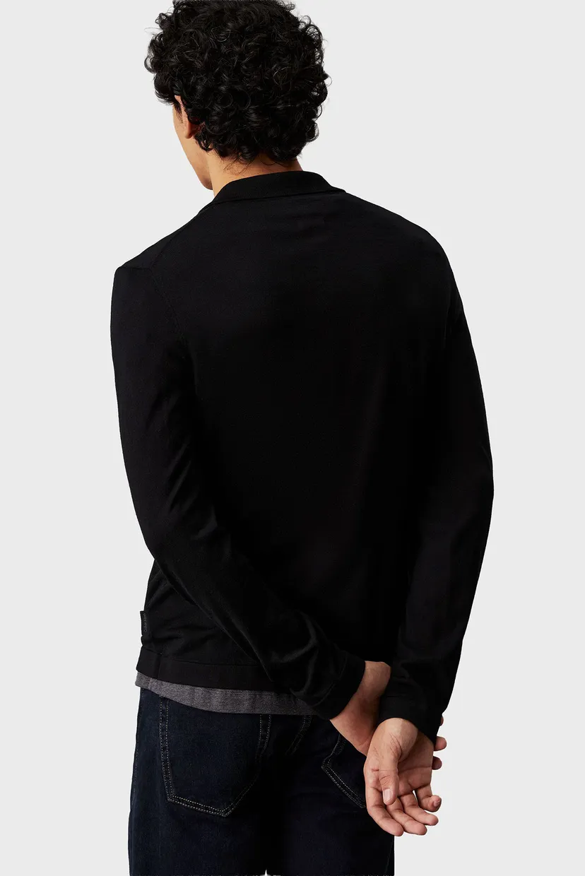 Чоловіче чорне вовняне поло ITALIAN MERINO SILK LS POLO 3