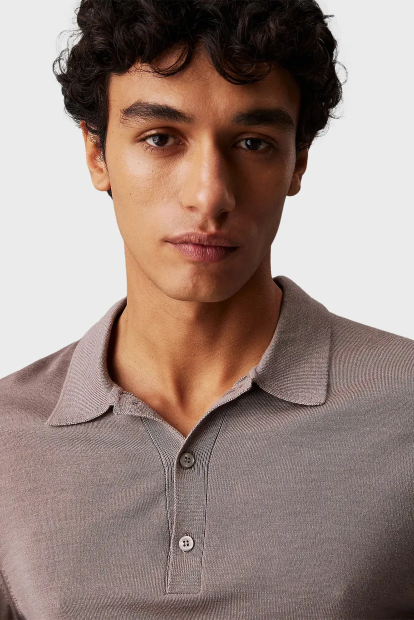 Мужское бежевое шерстяное поло ITALIAN MERINO SILK LS POLO 4