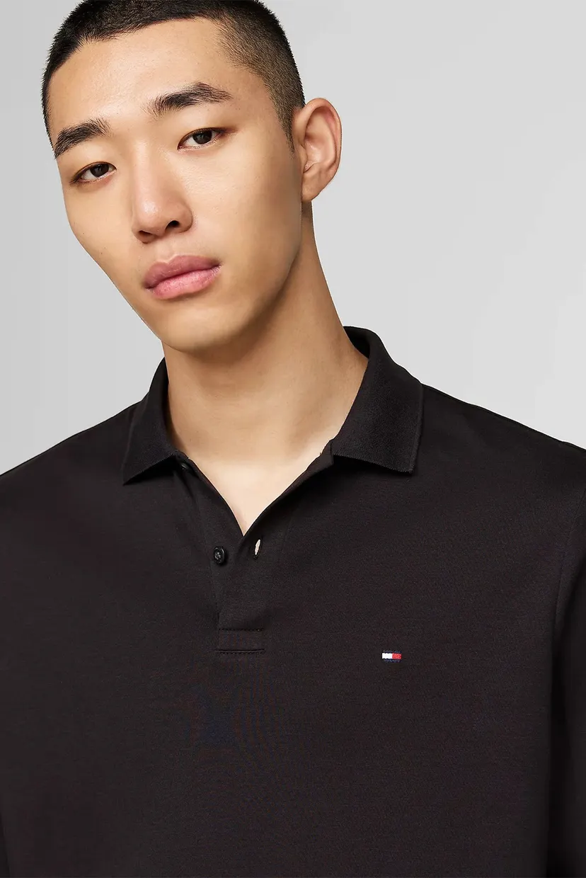 Чоловіче чорне поло L/S LIQUID COTTON REG POLO 4