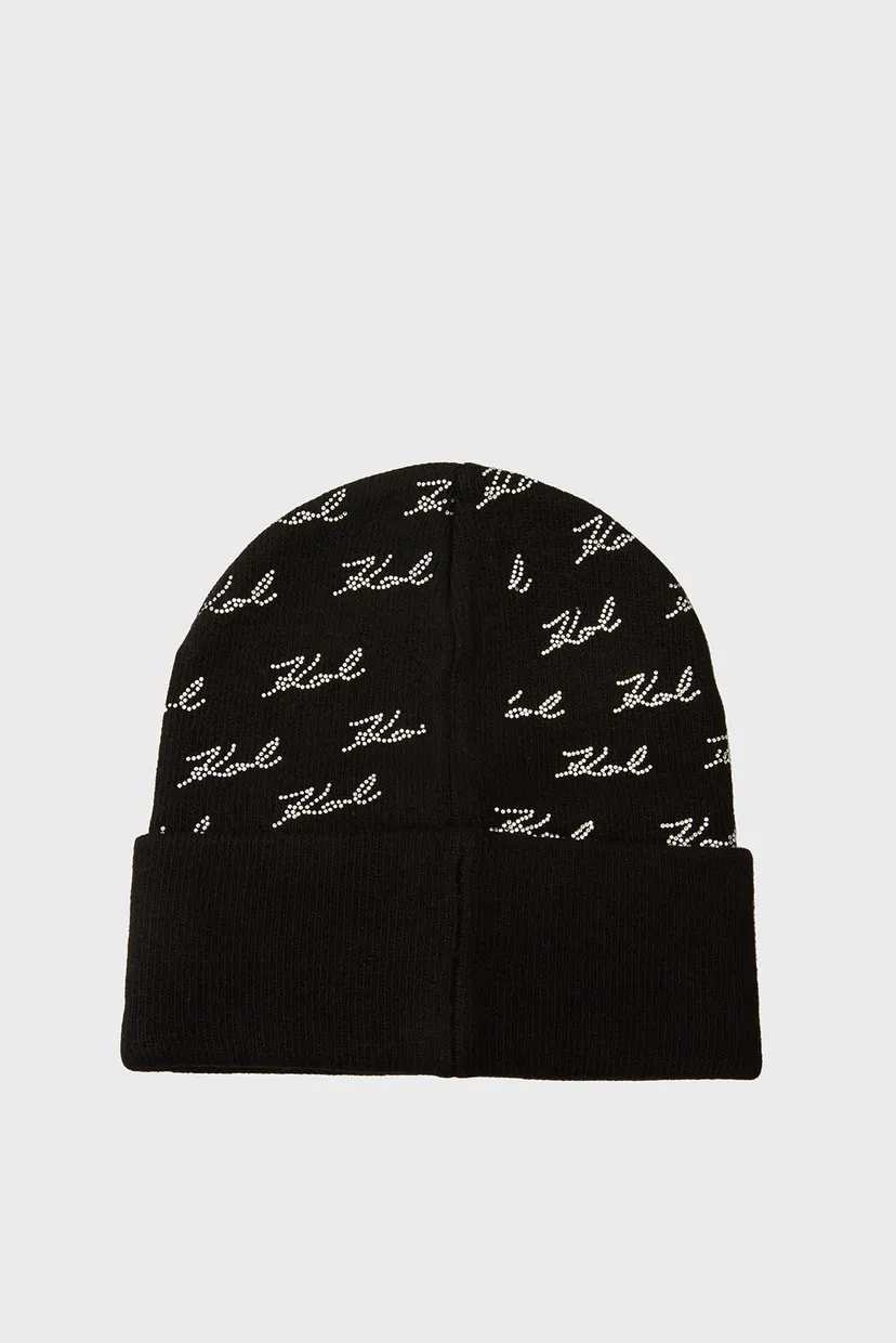 Женская черная шапка K SIGNATURE RHNSTN AOP BEANIE 3