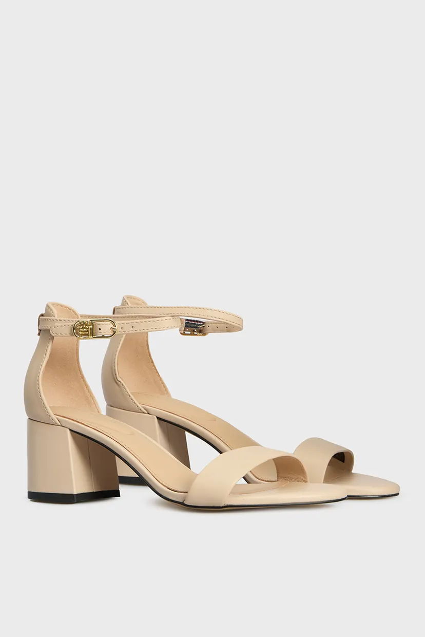 Жіночі бежеві шкіряні босоніжки LEATHER ANKLE STRAP HEEL 3