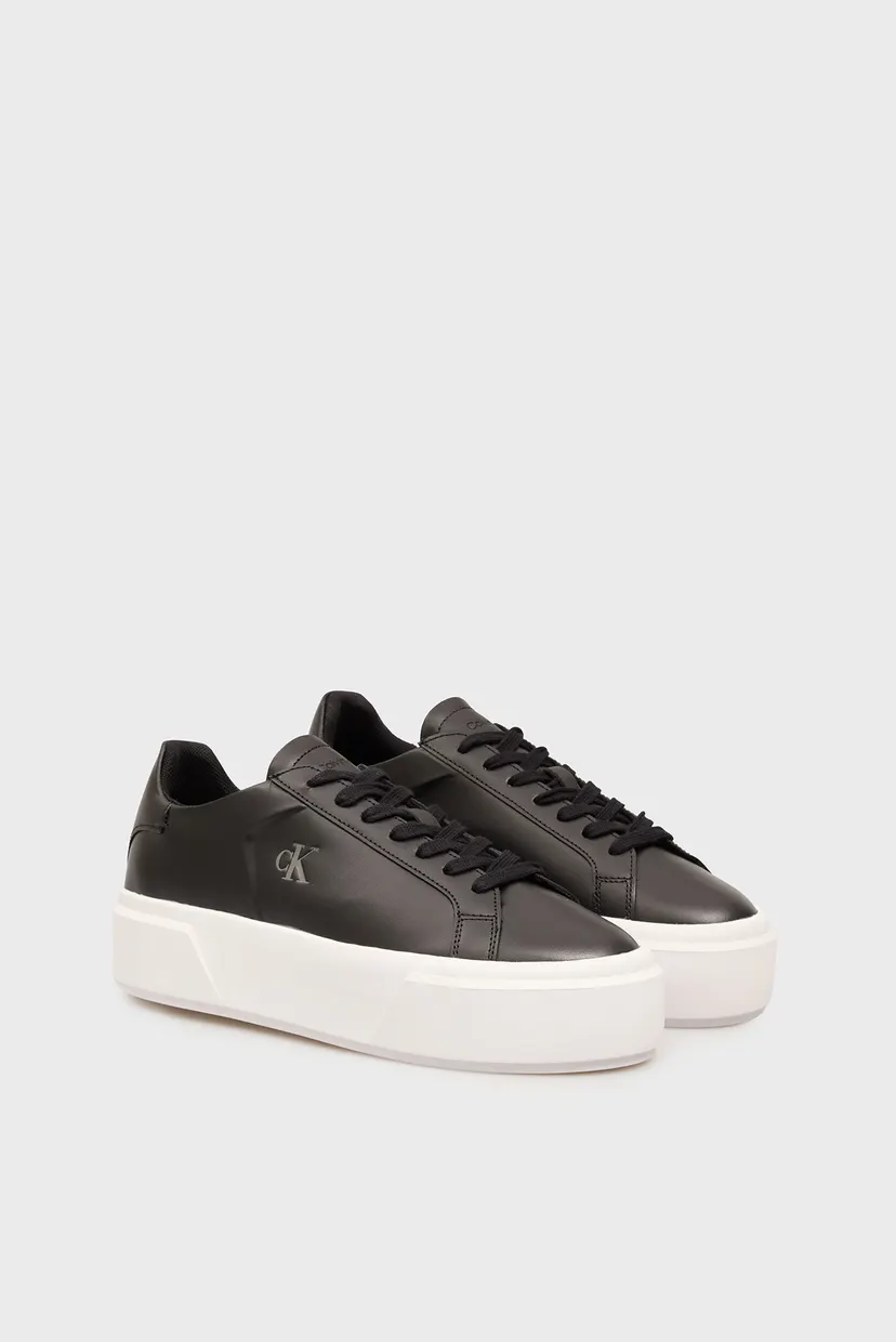 Жіночі чорні шкіряні снікерси FLATFORM LACE UP 3