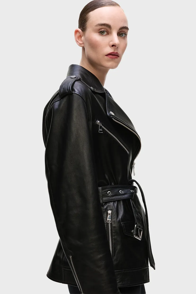 Женская черная кожаная косуха oversized 4