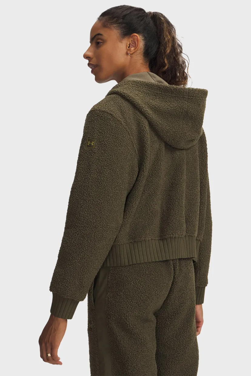 Женское зеленое худи UA High Pile Fleece Jkt 3