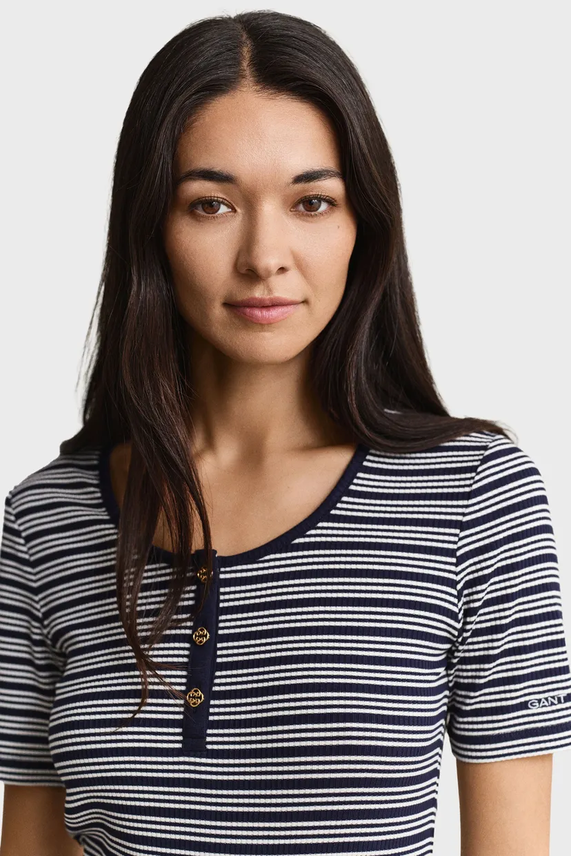 Жіноча синя футболка у смужку HENLEY 4