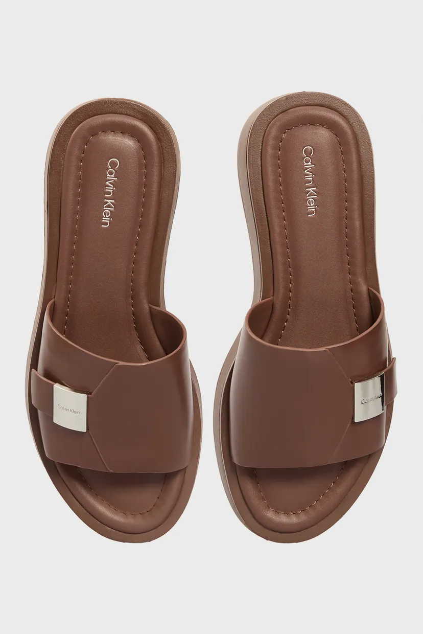 Жіночі коричневі шкіряні слайдери FLATFORM SLIDE W/CK HW - LTH 4