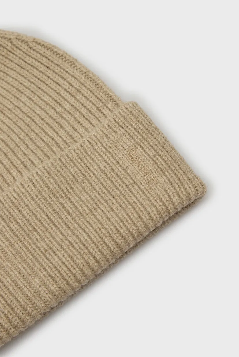 Чоловіча бежева вовняна шапка FINE KNITTED WOOL BEANIE 3