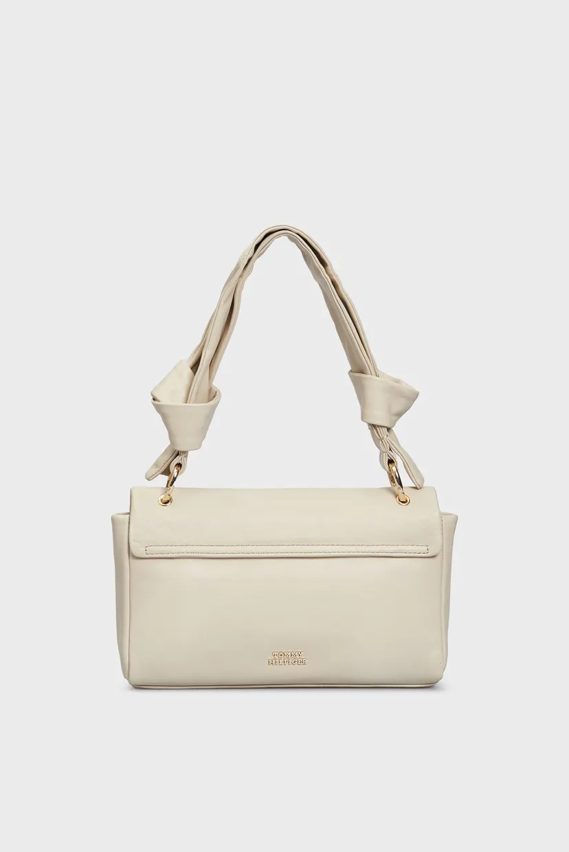 Женская белая кожаная сумка PUSHLOCK LEATHER SHOULDER BAG 4