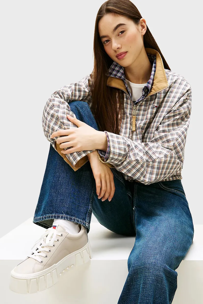 Женские бежевые кожаные сникерсы FLATFORM 6
