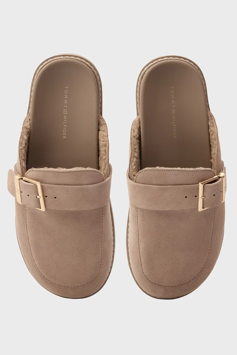 Женские бежевые замшевые клоги BUCKLE FUR 4