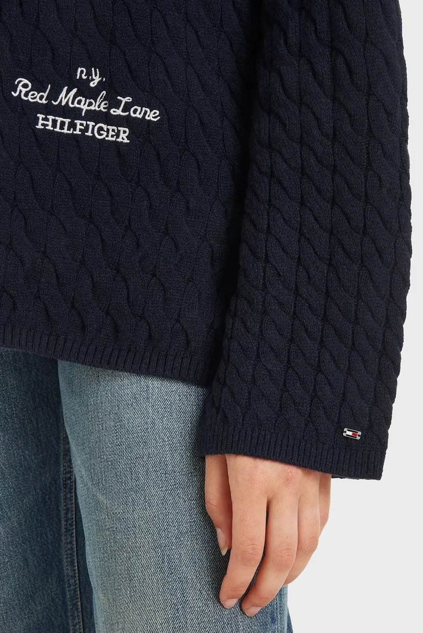 Жіночий темно-синій вовняний кардиган WOOL BLEND CABLE V-NK 3