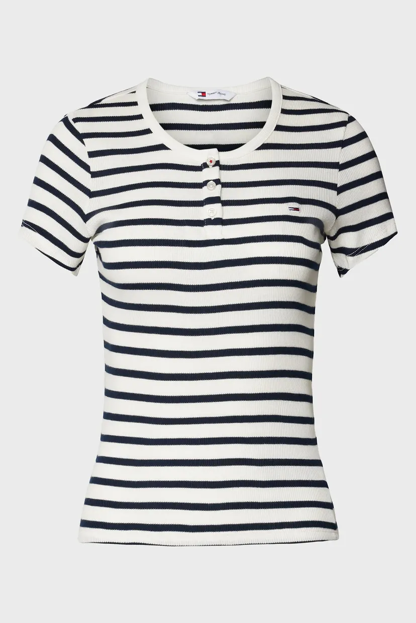 Жіноча біла футболка у смужку TJW SLIM BUTTON RIB C-NECK SS 6