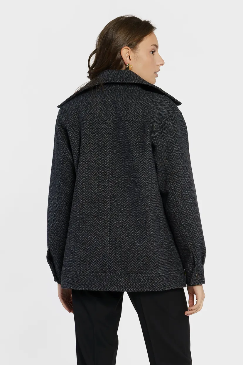 Женское черное шерстяное пальто 5