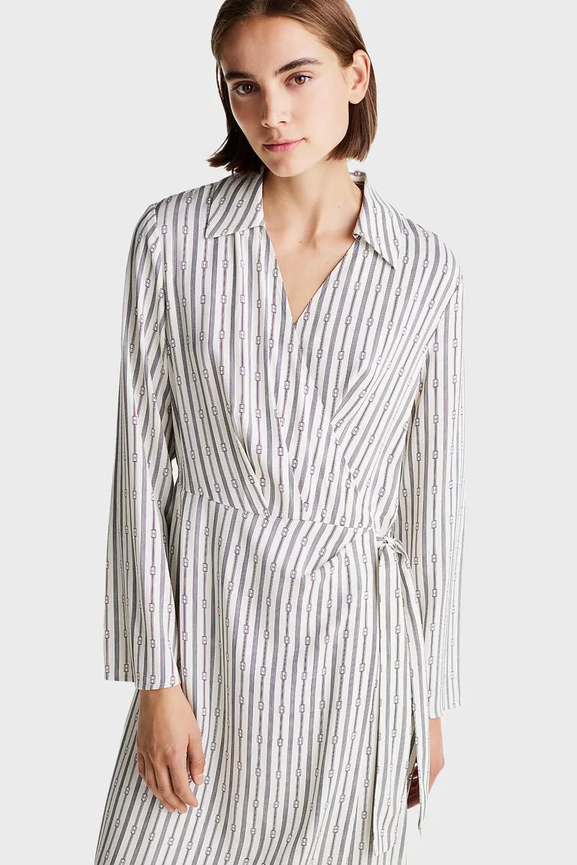 Женское белое платье в полоску FLUID VIS LS WRAP MIDI DRESS 3