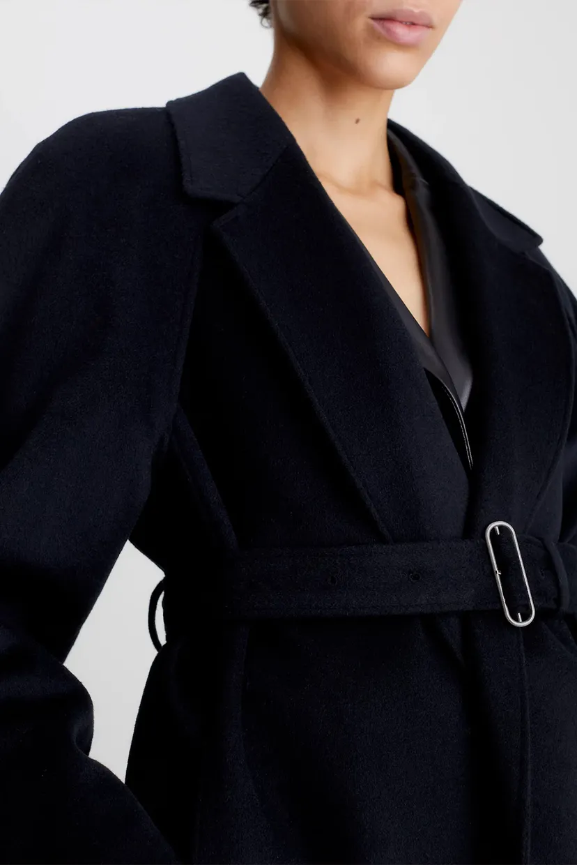 Жіноче чорне вовняне пальто CUT OUT WOOL WRAP COAT 3