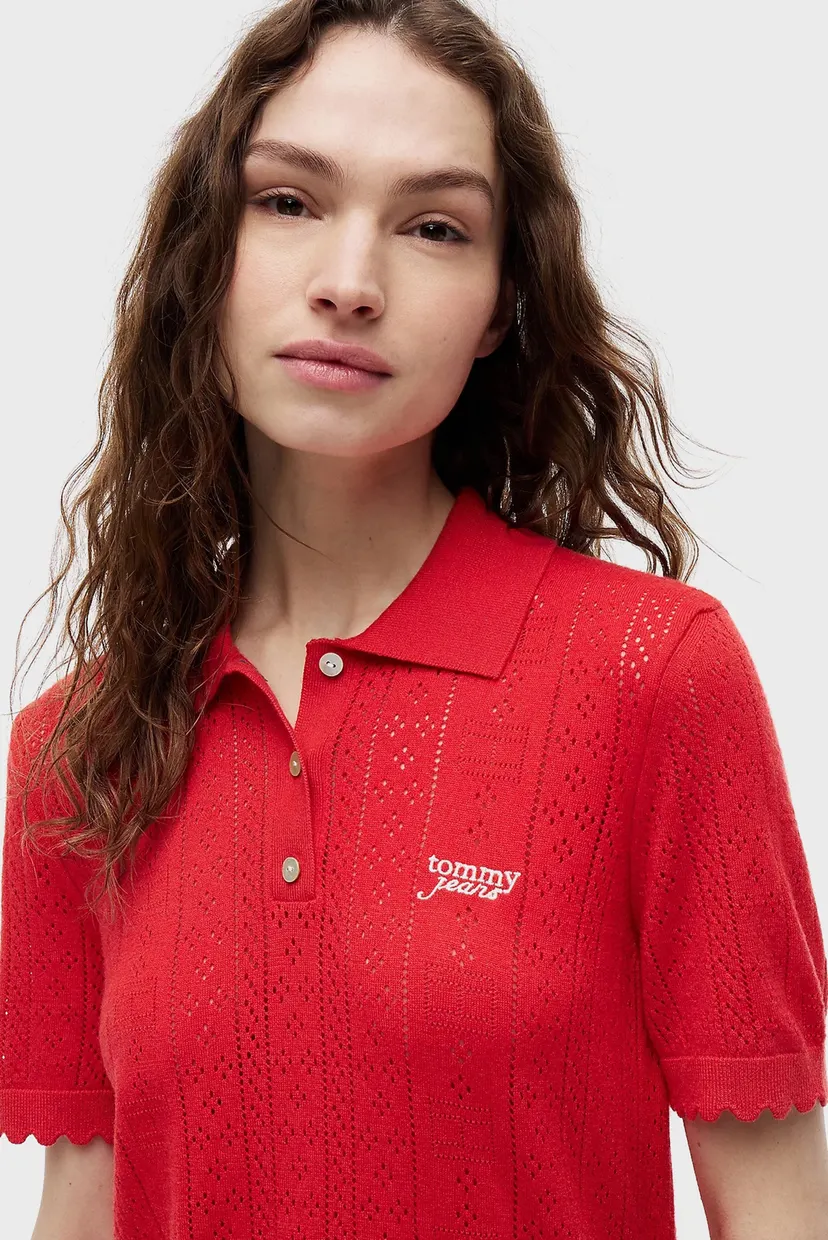 Жіноче червоне поло POINTELLE POLO SWEATER 4