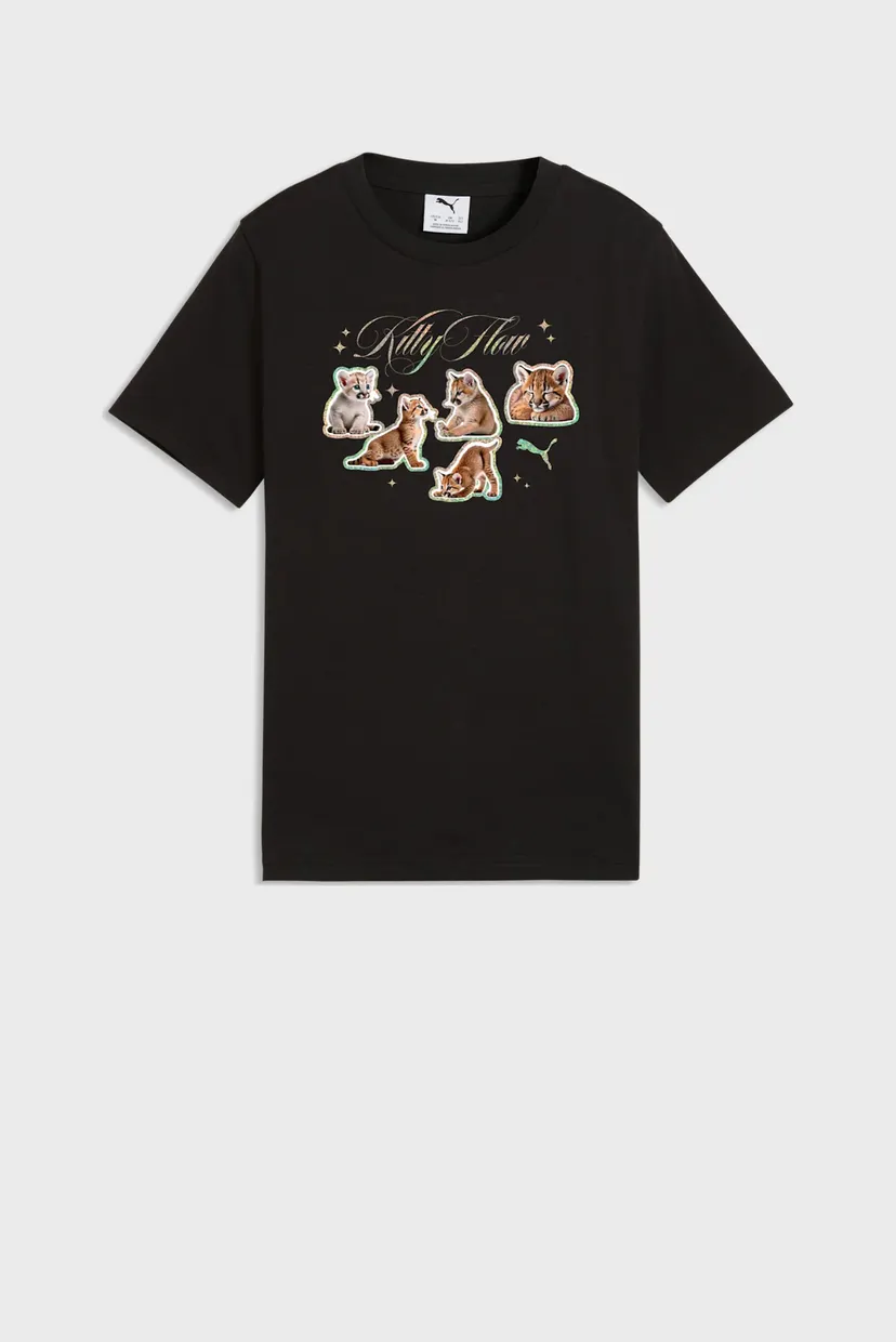 Детская черная футболка Graphic Kitty Sticker Tee Youth 4