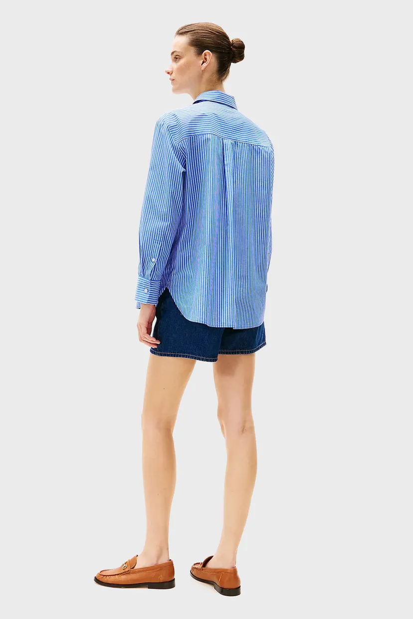Жіноча синя сорочка у смужку ESS POPLIN EASY FIT 4