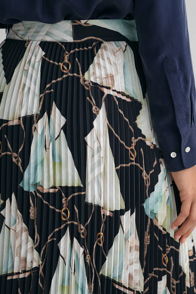 Женская темно-синяя плиссированная юбка с узором SALING PRINT PLEATED 5