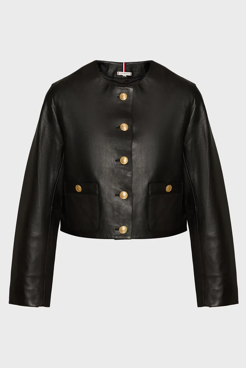 Женская черная кожаная куртка CROP LEATHER JACKET 6