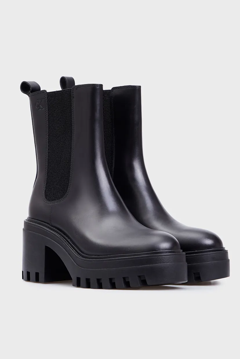 Жіночі чорні шкіряні ботильйони CHUNKY HEELED CHELSEA LTH 3