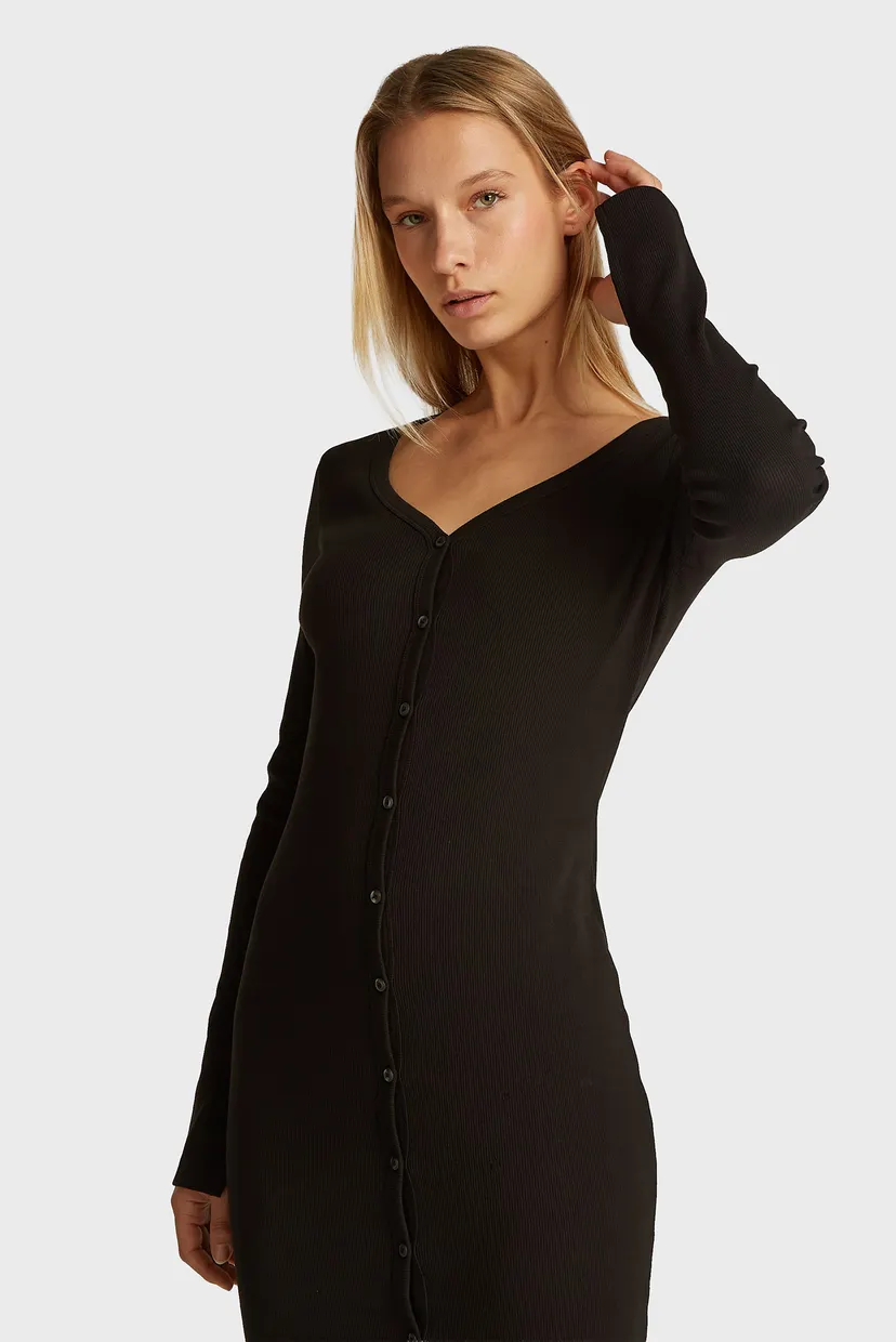 Женское черное платье WOVEN LABEL LS RIB DRESS 3