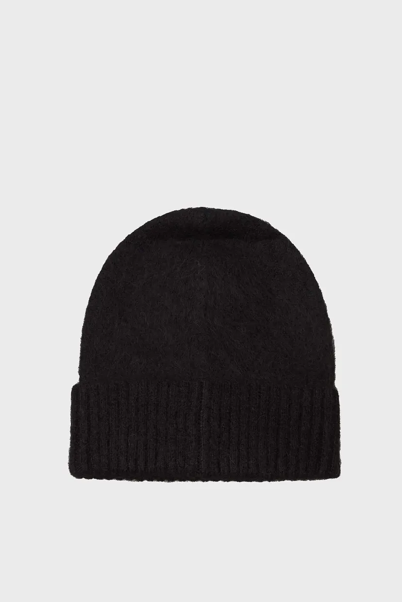 Женская черная шерстяная шапка LEATHER PATCH AIRY BEANIE 3