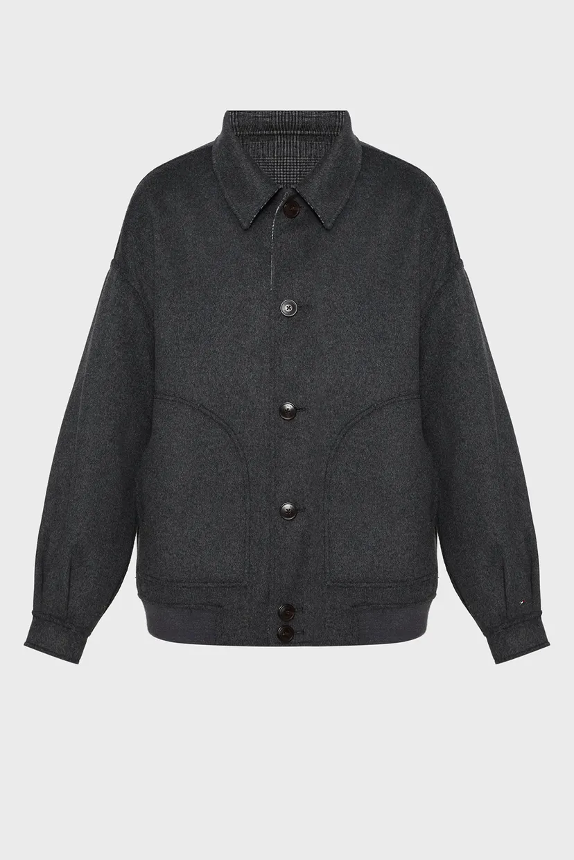 Жіноче сіре вовняне двостороннє пальто MD DF WOOL REVERSIBLE CHECK JKT 6