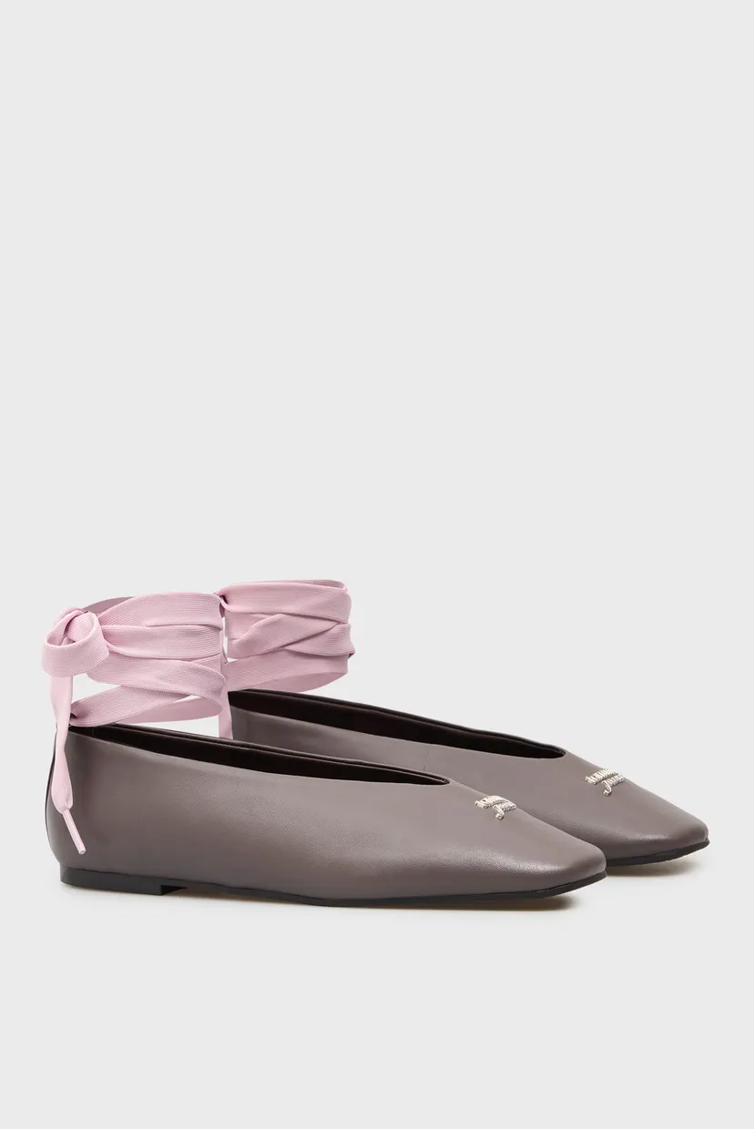Жіночі коричневі шкіряні балетки BALLERINA WITH LACES 3