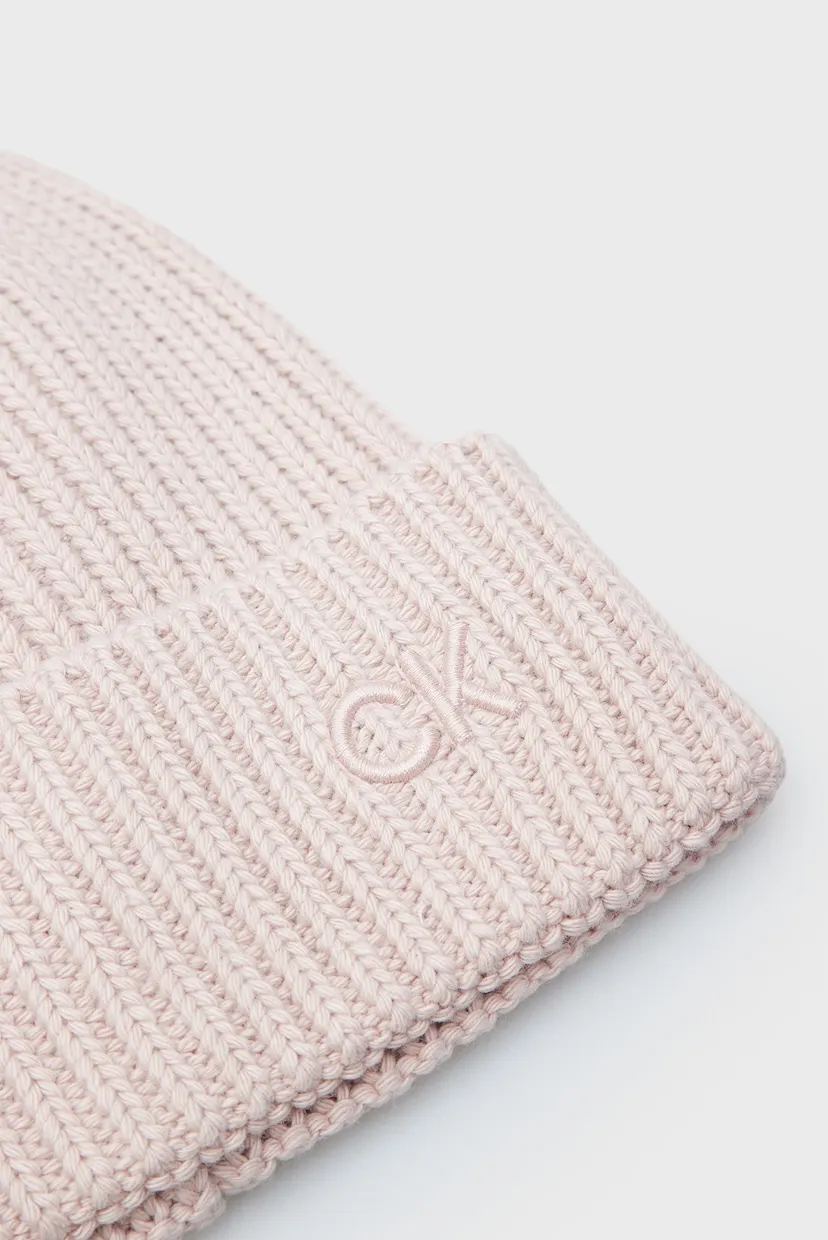 Жіноча пудрова шапка CK EMBROIDERY COTTON RIB BEANIE 3