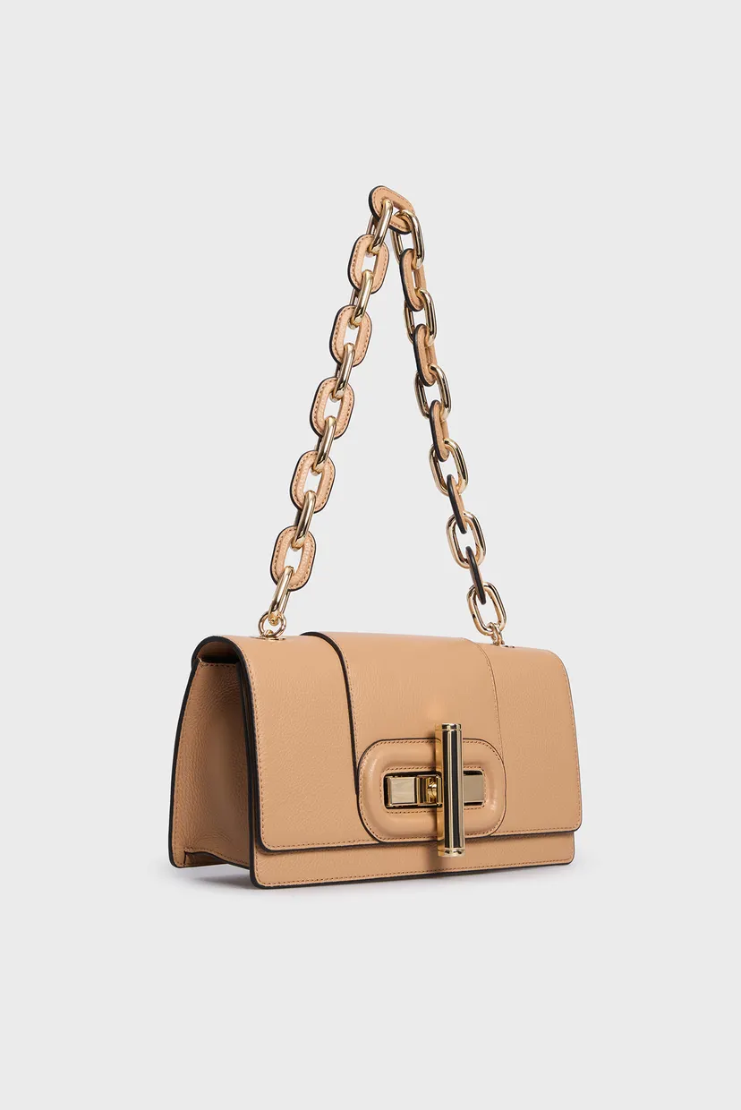 Жіноча бежева шкіряна сумка TURNLOCK LEATHER BAG 3