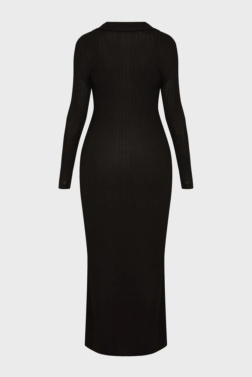 Женское черное платье SEMI SHEER RIB LONG DRESS 7