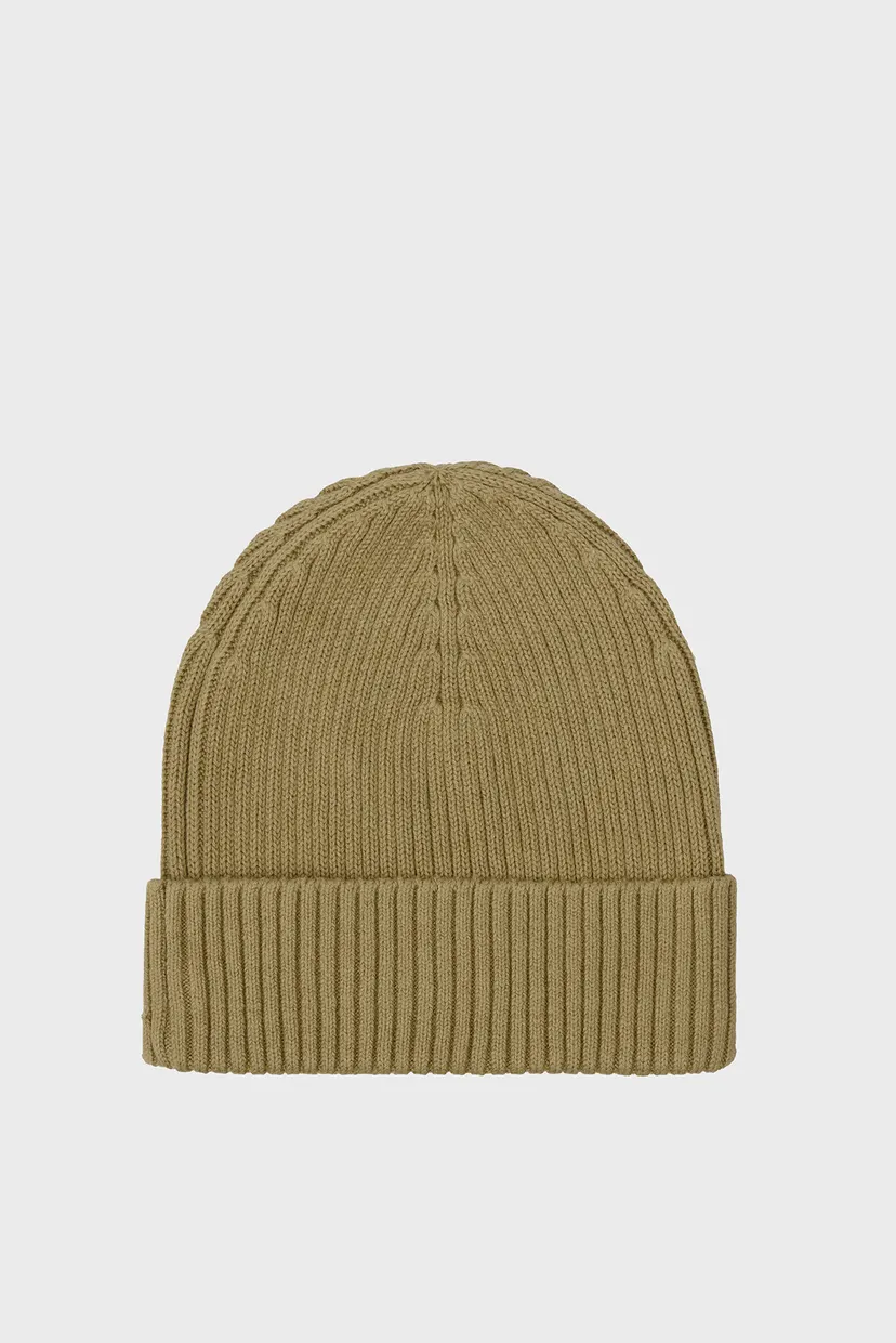 Чоловіча оливкова шапка PATCH CHUNKY RIB COTTON BEANIE 3