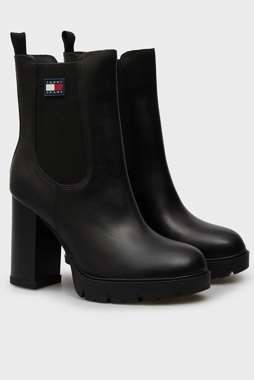 Жіночі чорні шкіряні ботильйони HEEL BOOT 3