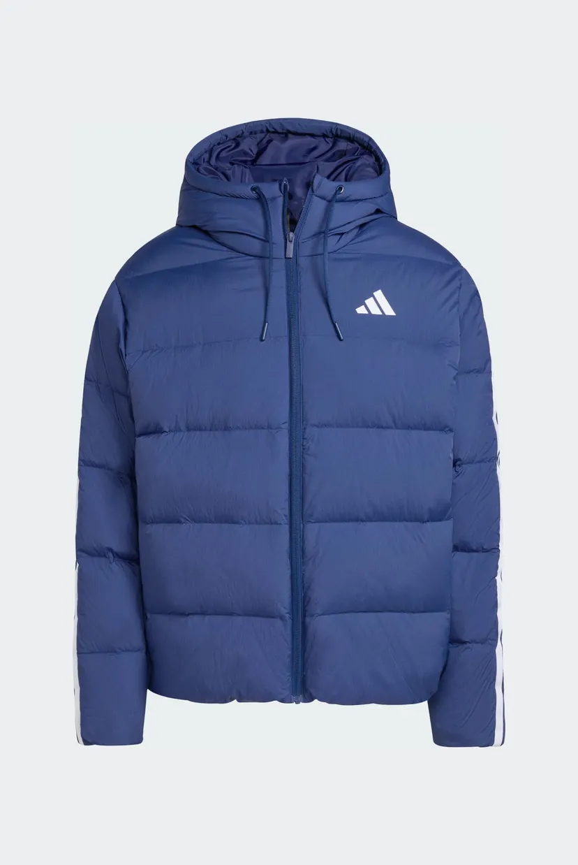 Мужской синий пуховик Essentials Climawarm 3-Stripes Puffer Hooded 6
